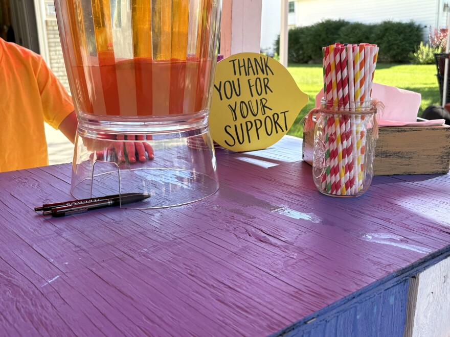 Kids at Wiggles and Giggles home daycare run a lemonade stand in support of United Way of Cass Clay's annual school supply drive.