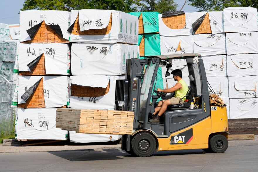 Canadian lumber products are shown at Gutherie Lumber Tuesday, Aug. 25, 2026, in Livonia, Mich.