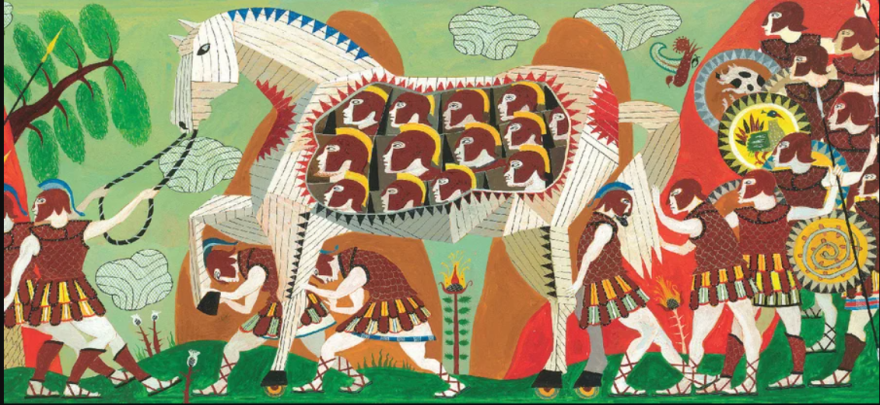 The cover of a recent book version of The Odyssey for children, published by Candlewick Press, with illustrations by Neal Packer.