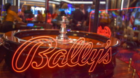 A roulette wheel inside the 40,000 square-foot gaming space and food hall Bally’s opened at its Twin River Lincoln casino in 2023.