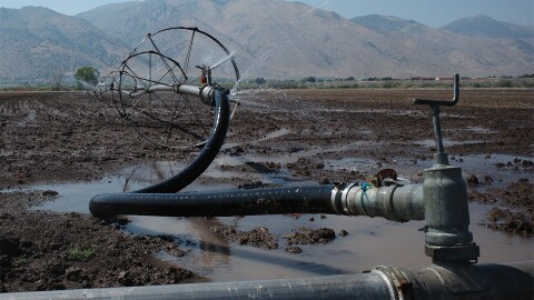 Sprinkler system in rural Nevada.