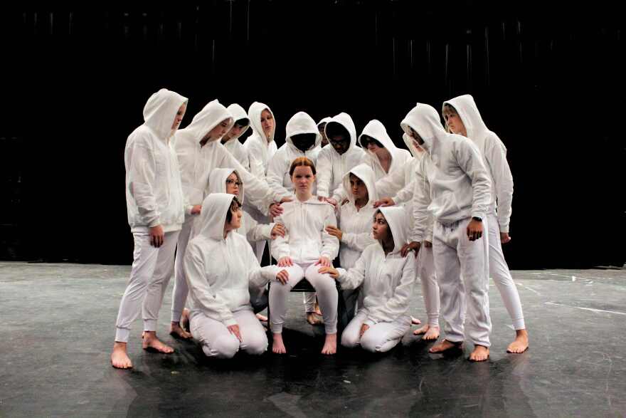 Reagan Strachan surrounded by her Greek chorus in 'Electra, A Modern Retelling.'