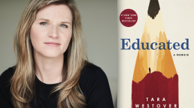 Tara Westover and the book cover for "Educated: A Memoir"