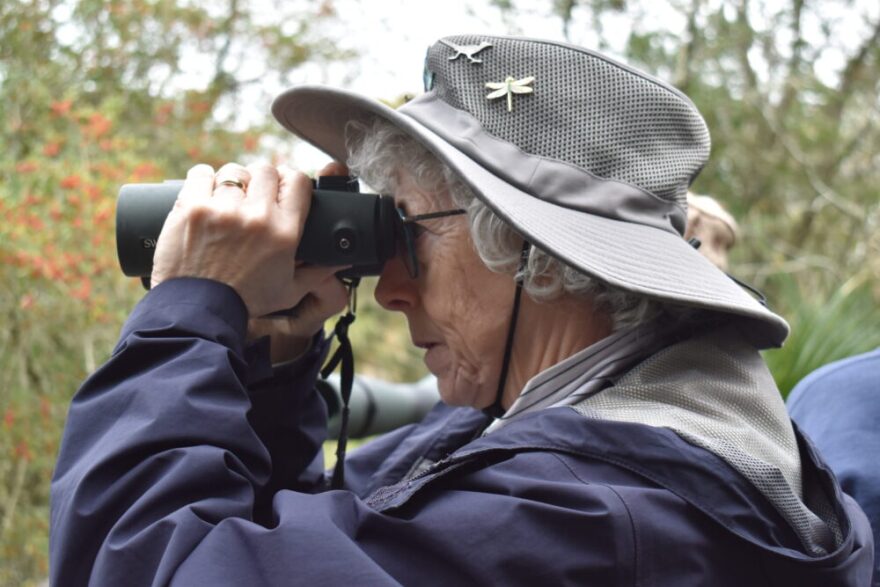 Judy Rowen looks for a wood duck while participating in the Galveston Christmas Bird Count on Dec. 16, 2025.