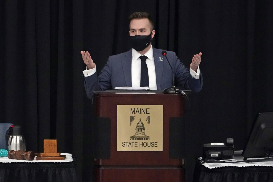 Speaker of the House Ryan Fecteau, D-Biddeford, addresses the Legislature, Wednesday, March 10, 2021, at the Augusta Civic Center in Augusta, Maine.