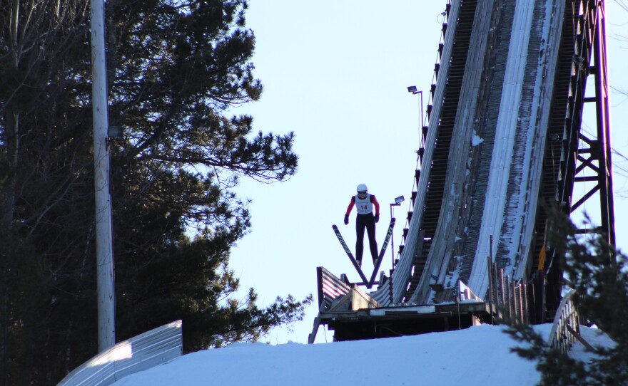 Connor Swanson, Itasca Ski Jumping Club, takes off the ramp of the 70-meter Ole Mangseth Memorial Ski Jump at Mount Itasca on Feb. 17, 2024.