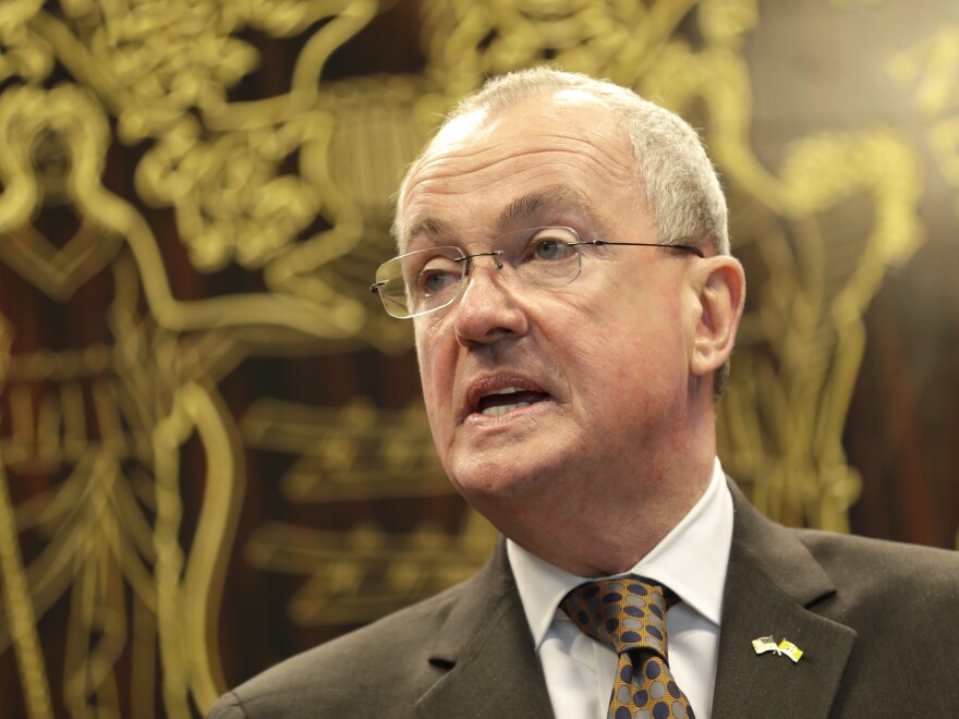 New Jersey Gov. Phil Murphy speaks during a news conference in Ewing, N.J., on Thursday. The state is second only to New York in the number of cases and deaths from the coronavirus.