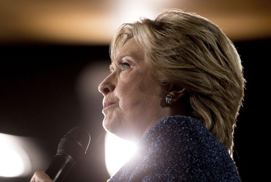 In this Oct. 28, 2016 file photo, Democratic presidential candidate Hillary Clinton pauses while speaking at a rally in Des Moines, Iowa. (Andrew Harnik, File/AP)