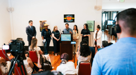 U.S. Rep. Joaquin Castro, D-San Antonio, speaks to the media in San Antonio, Texas after visiting the U.S. Immigration and Customs Enforcement detention center in Dilley, on Tuesday, July 28, 2026.