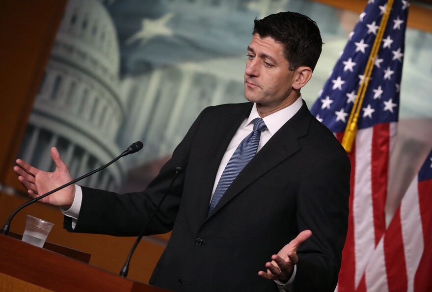 House Speaker Paul Ryan, R-Wis., speaks to the media during his weekly news conference at the Capitol on Thursday.