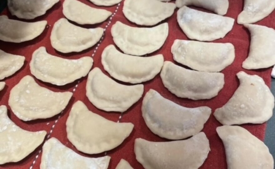 Pierogis made last Christmas by Pete's daughter and two of their grandchildren.