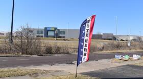 A voting banner outside the Peoria County Election Commission in March 2020.