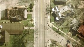 Aerial view images of the reconstruction plans were on display at the public meeting.