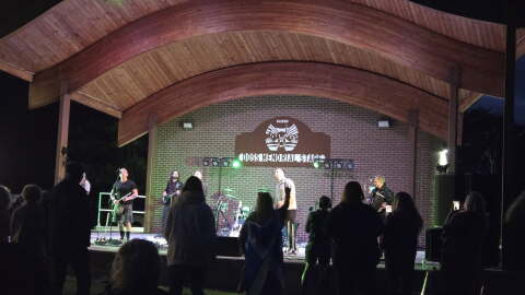 The Scottish Celtic rock band Skerryvore plays at the Doss Memorial Stage at Galva's Wiley Park.