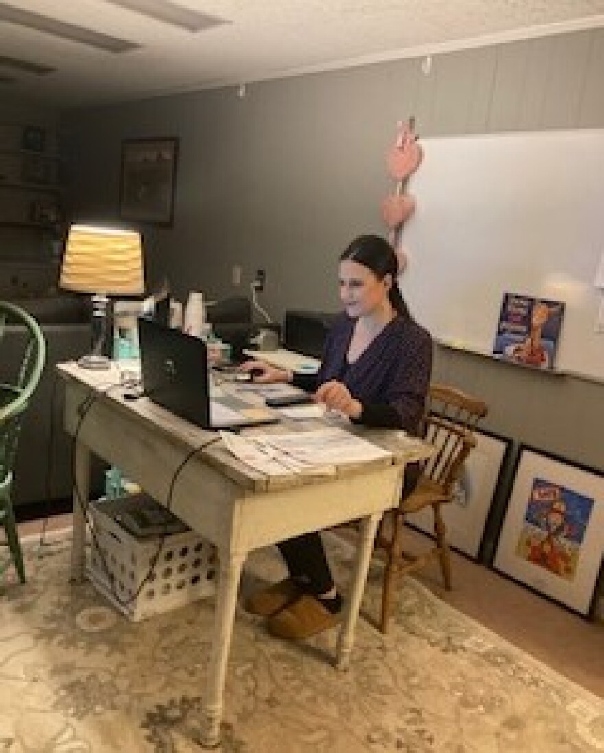 Portage Path gifted learning teacher Cynthia Rochford working from her basement classroom. She says that after more than two decades in education, the switch to remote learning was the hardest thing she's ever done.