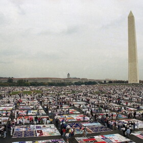 Panels of the AIDS Memorial Quilt displayed on the Washington Mall Oct. 11, 1992.