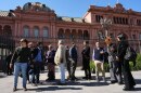 Journalists stand outside of the Casa Rosada government headquarters after President Javier Milei blocked their access, in Buenos Aires, Argentina, Thursday, April 23, 2026.