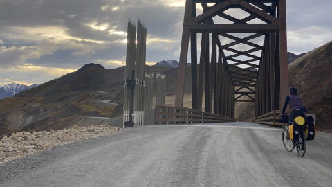 Cherissa Dukelow rides over the Pretty Rocks Bridge on Sept. 7, 2026.