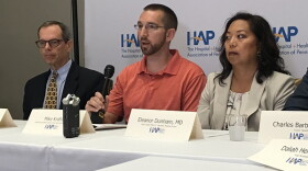 Mike Krafick talks to reporters about approaches to treating opioid addiction at a press event Tues., Aug. 20, 2019. Krafick is a certified recovery specialist supervisor and recovery coach trainer at Armstrong/Indiana/Clarion Drug and Alcohol Commission. (Brett Sholtis/Transforming Health)