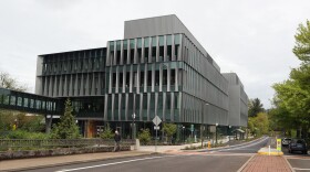 The exterior of Building Two of the Knight Campus for Accelerating Scientific Impact as seen in this April 21, 2026 photograph.