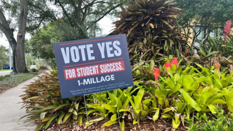 A sign in support of the 1-mill increase outside a home on Frank Lloyd Wright Way.