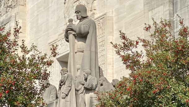 Sculptures outside of the Louisiana State Capitol building