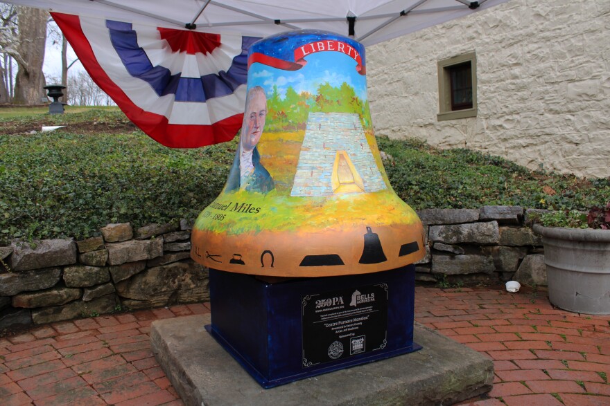 State College's "Bells Across PA" liberty bell sits outside the Centre Furnace Mansion on Friday, Nov. 21, 2025 in College Township, Pa.