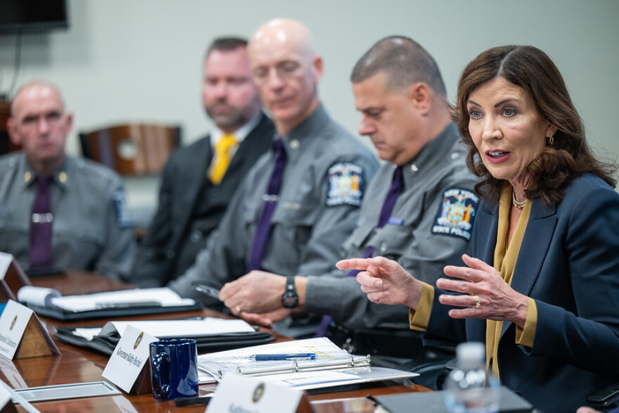  Governor Kathy Hochul met with members of the state's anti terrorism task force to combat a spike in anti Jewish and and anti Muslim hate crimes, on November 13, 2023  
