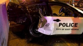 The East Peoria police squad car damaged in Wednesday night's crash.