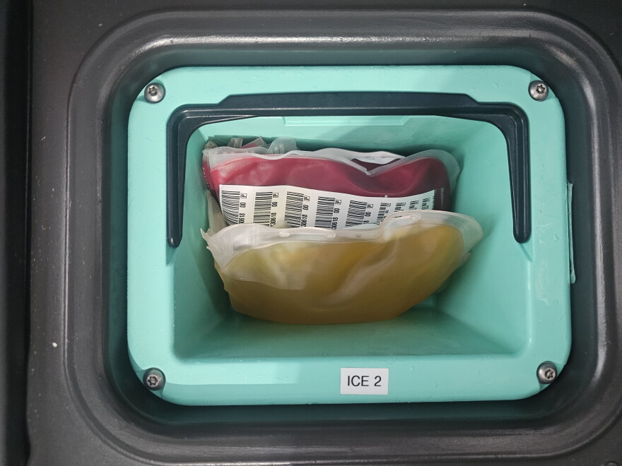Bags of blood and plasma inside smart coolers used by Taney County Ambulance District