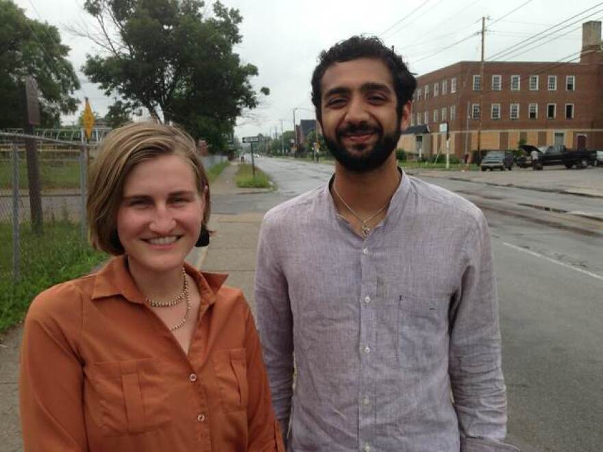 Angie Schmitt and Akshai Singh, who oppose the Opportunity Corridor plan as it now stands. (Nick Castele / ideastream)