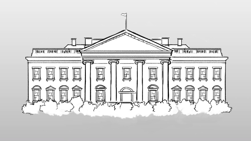 black and white drawing of the white house