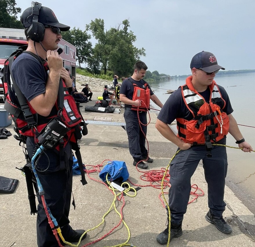 Henderson and Ohio Township firefighters train on the Henderson riverfront, Thursday, June 12th, 2025