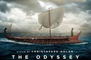 Movie poster for Christopher Nolan's The Odyssey. It features a Greek-style longboat in the ocean with Greek soldiers pulling oars and Odysseus at the helm. Some of the main actors are listed at the top of the poster and at the bottom it has the release date, July 17 2026.