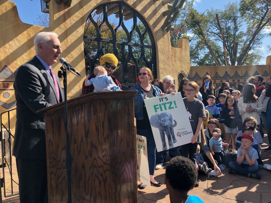 Zoo director John Walczak announces the name of the baby elephant, Fitz.