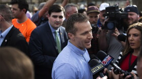 Gov. Eric Greitens speaks to reporters at Chesed Shel Emeth Cemetery on Feb. 22, 2017.