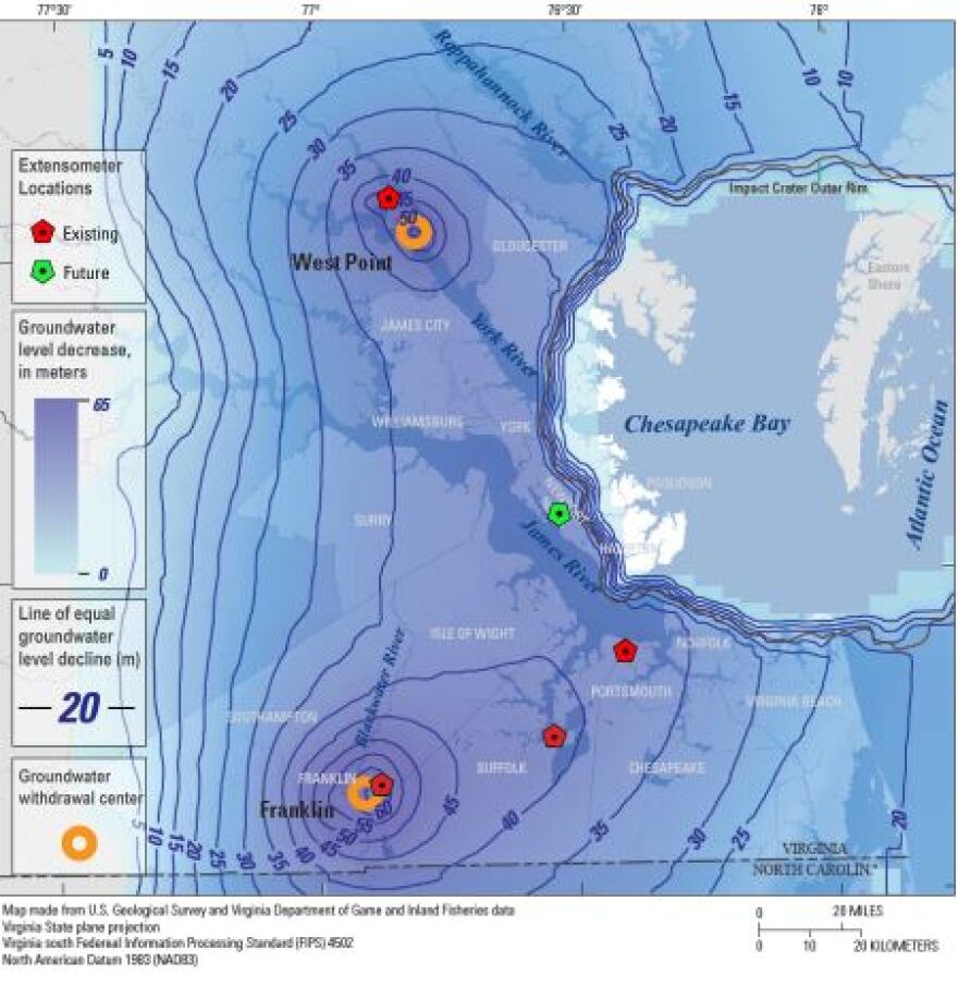 A graphic shows the "cones of depression" around heavy withdrawal sites at paper mills.