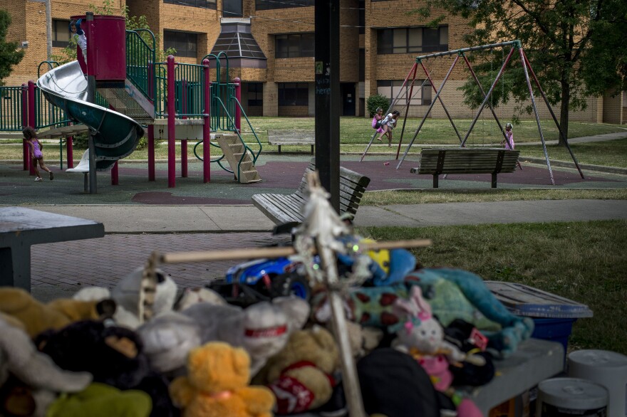 A memorial is set up at the gazebo at Cudell Recreation Center in Cleveland, where Tamir Rice was killed.