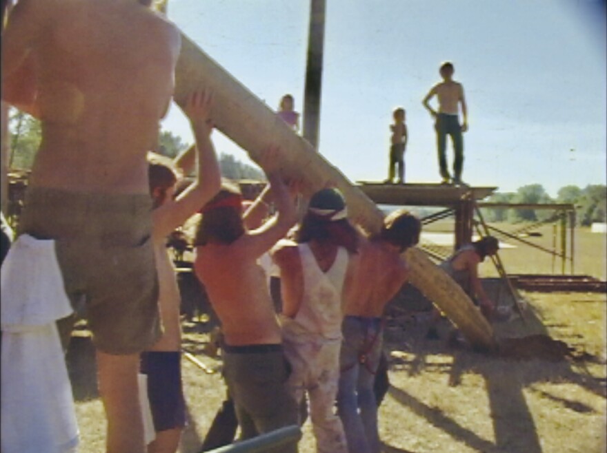 Volunteers including Hoedads came together to build a stage for the Grateful Dead to perform on in Veneta.