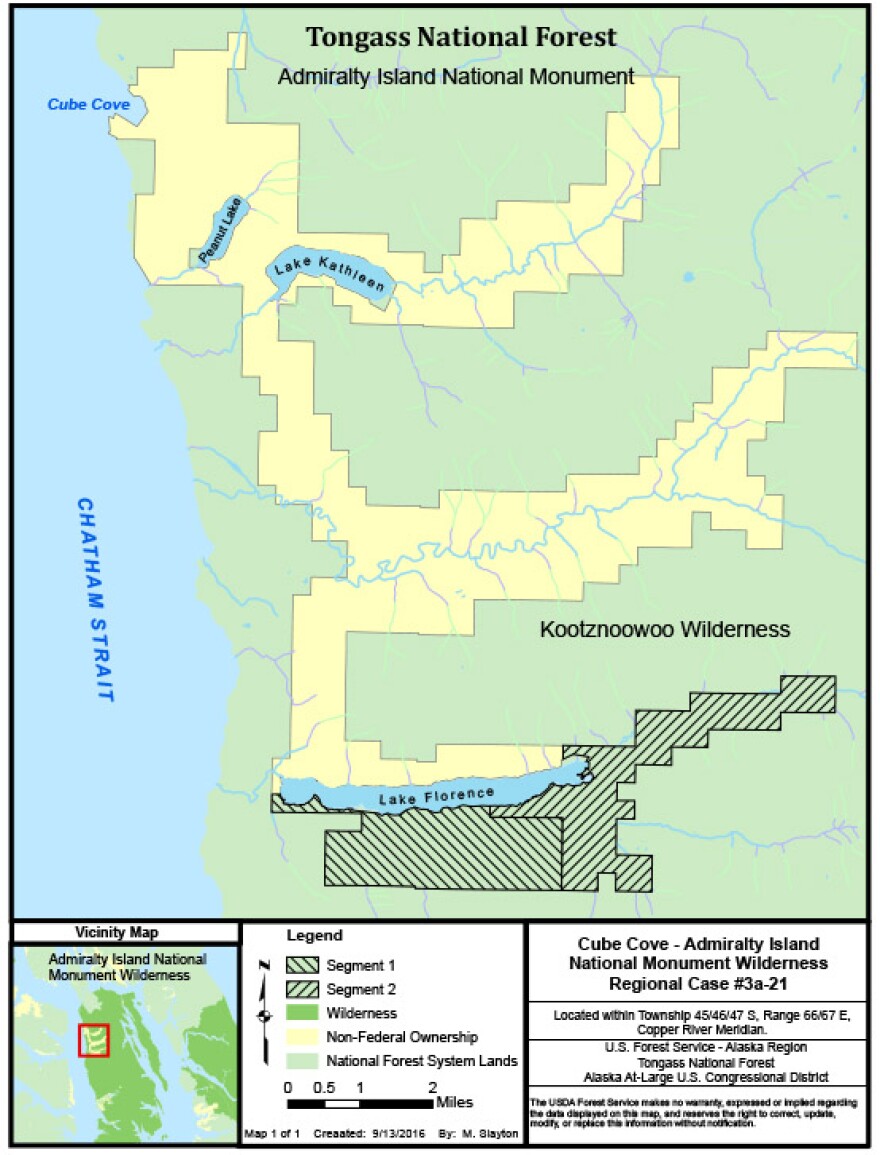 Cube Cove-area land is being sold to the Forest Service. The two southernmost parcels were purchased for about $4 million. (Map courtesy Forest Service)
