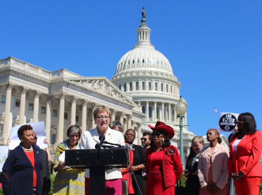 Rep. Marcy Kaptur speaks in Washington, D.C. on July 18, 2018, on the anniversary of the Seneca Falls convention.