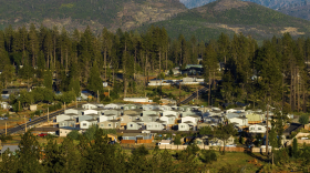 Homes built after the Camp Fire line a hillside at Paradise Mobile Estates, Thursday, Oct. 26, 2023, in Paradise, Calif.