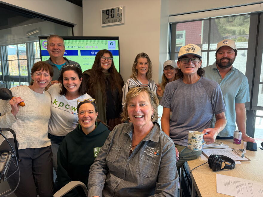 Leadership Park City members in the KPCW studio with Leslie Thatcher.