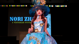 Nori Zhang was inspired by the Victorian era and the industrial revolution, with a paper and cardboard creation that features clocks.