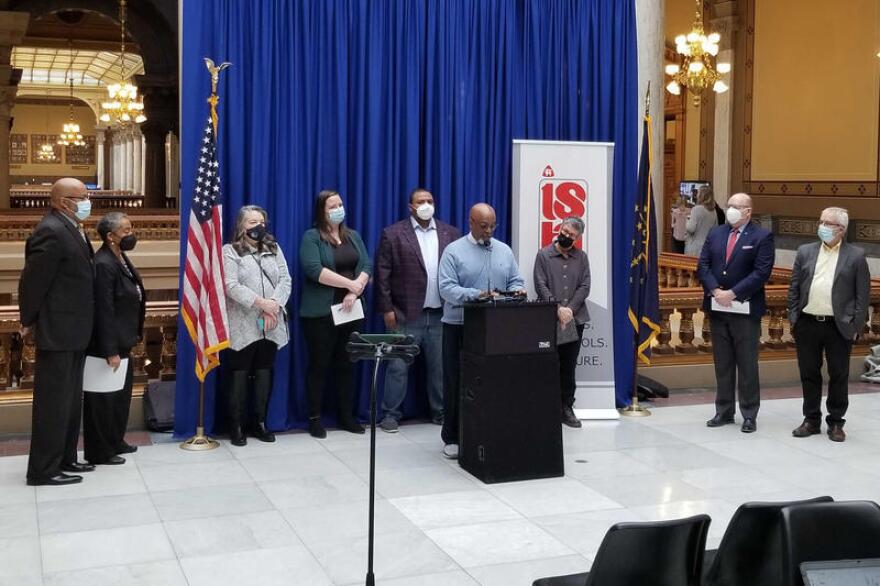 The Indiana State Teachers Association and other advocates gathered at the Statehouse Wednesday, calling for House lawmakers to drop HB 1134 after the Senate decided to kill its version of the legislation.