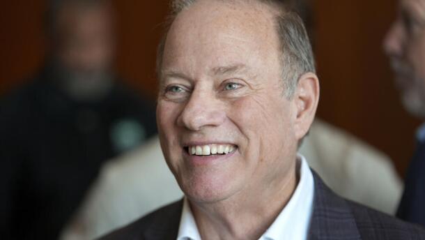 Detroit Mayor Mike Duggan speaks to city employees in Detroit, Wednesday, Nov. 13, 2024. (Paul Sancya/AP)
