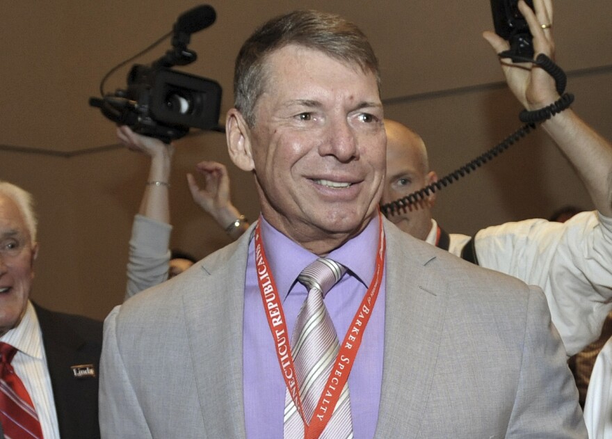 FILE - In this May 21, 2010, file photo, WWE Chairman and Chief Executive Officer Vince McMahon is shown at the Connecticut Republican Convention in Hartford, Conn.