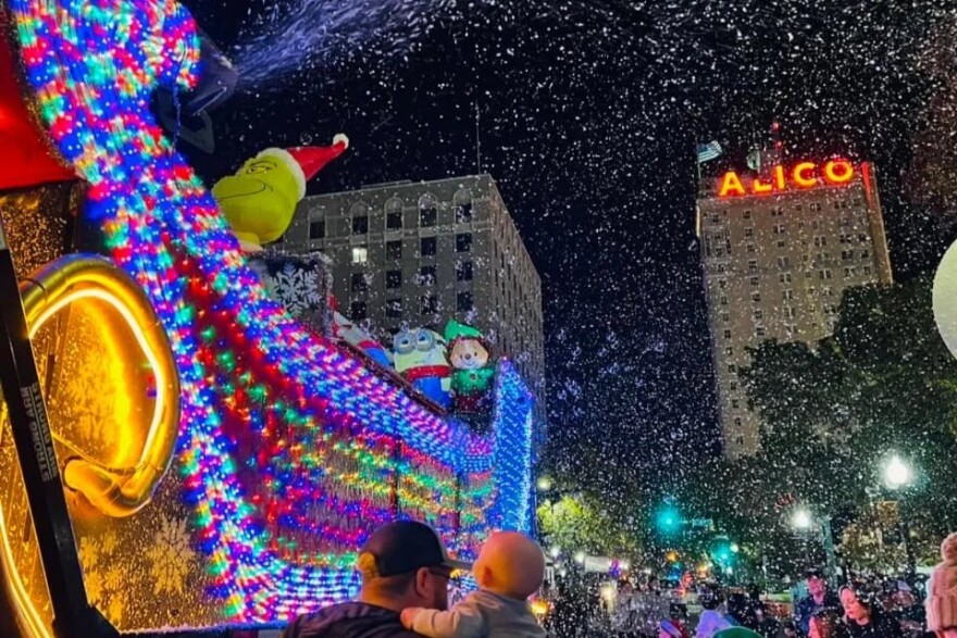 A parade float goes through downtown during Waco Wonderland.