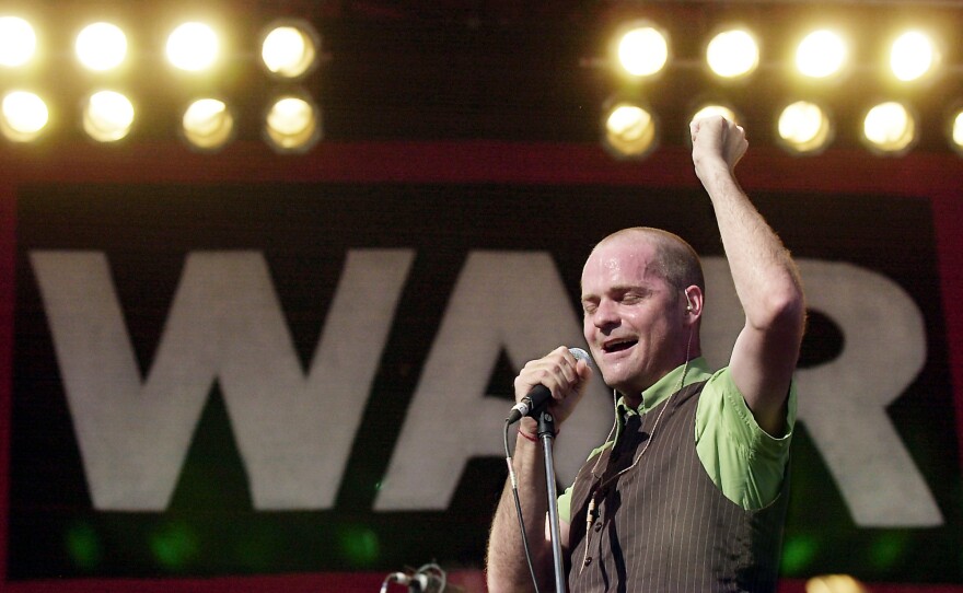Gordon Downie of The Tragically Hip performs in Winnipeg, Canada, at a free concert in support of children affected by wars in 2000.