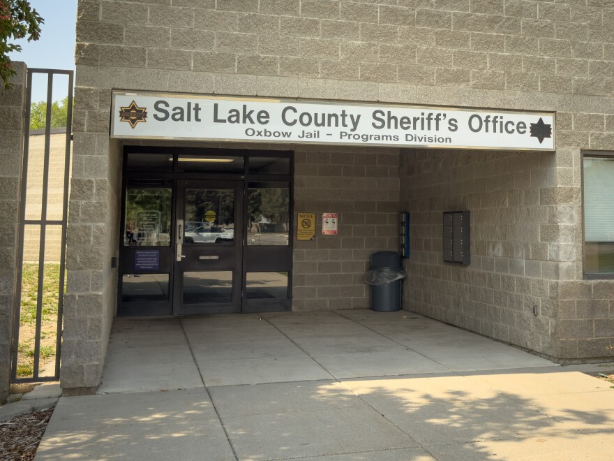 The front entrance to the Salt Lake County Sheriff's Office's Oxbox jail facility in Salt Lake City, Aug. 28, 2025.